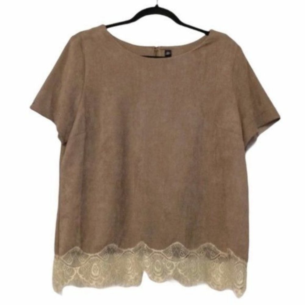 Design Lab Lord & Taylor Faux Suede Lace Top Medium
